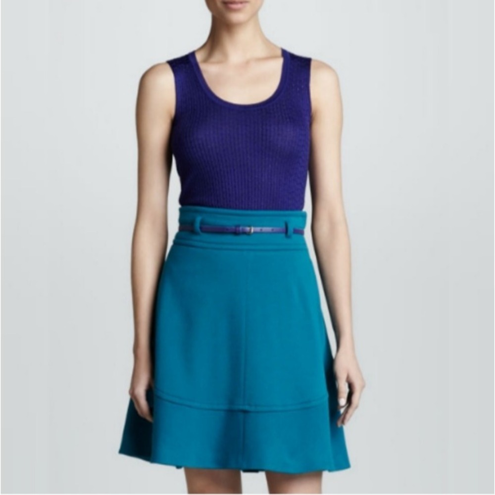 NEW M Missoni A-Line Belted Knee Skirt Teal Blue Wool Blend Lined Side Zip, 44/M